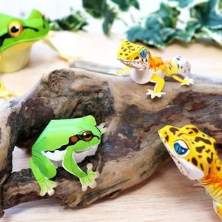 Mô hình giấy động vật Leopard Gecko & Ếch con mini