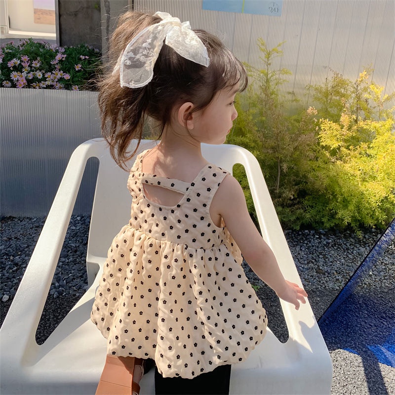 Áo Chiffon Không Tay Hở Lưng Họa Tiết Chấm Bi Thời Trang Mùa Hè Hàn Quốc Mới Cho Bé Gái