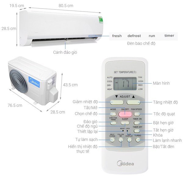 Điều hòa 1 chiều 9000BTU Midea MSAFB-10CRN8 - Miễn phí công lắp đặt - Bảo hành 24 tháng