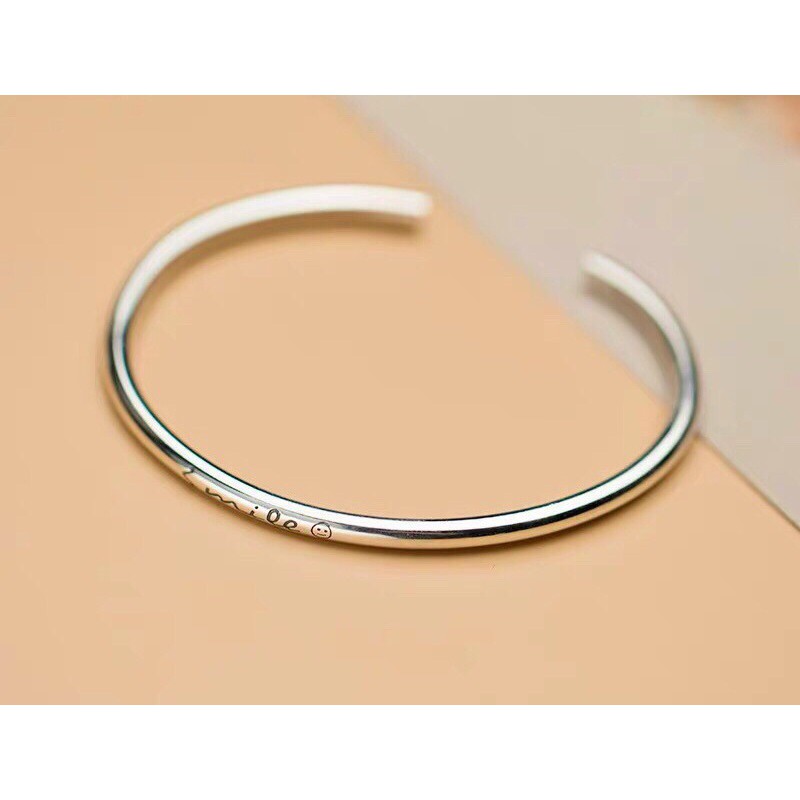 Vòng tay trơn đơn giản cá tính bạc chuẩn 99 bóng đẹp chữ smile