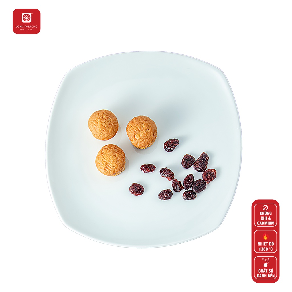Đĩa vuông bầu dáng mới sứ Long Phương đựng đồ ăn cao cấp cho nhà hàng size từ 21cm đến 25.3cm