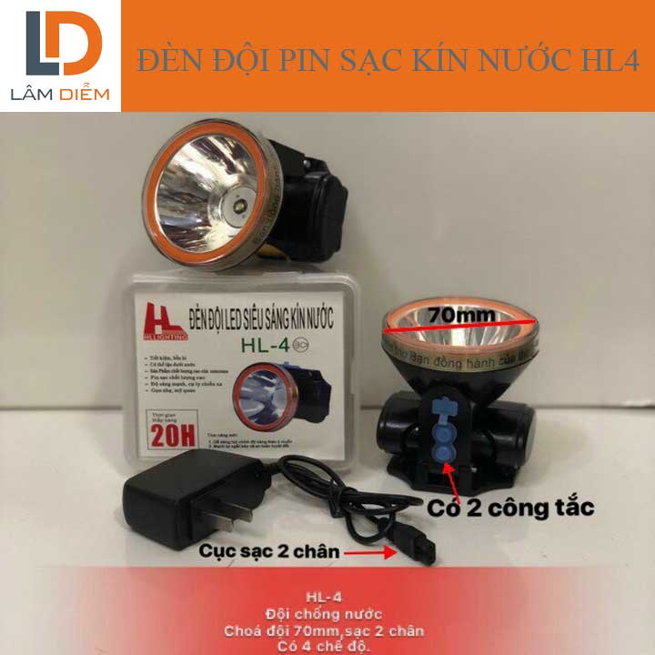 ĐÈN ĐỘI PIN SẠC KÍN NƯỚC KÍN NƯỚC HL4