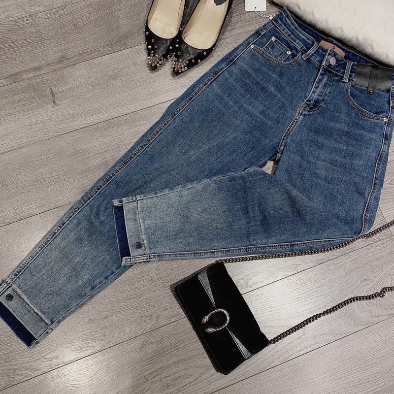 Quần jeans boy dãn gấu lệch phối màu hàng cao cấp không bai không xù