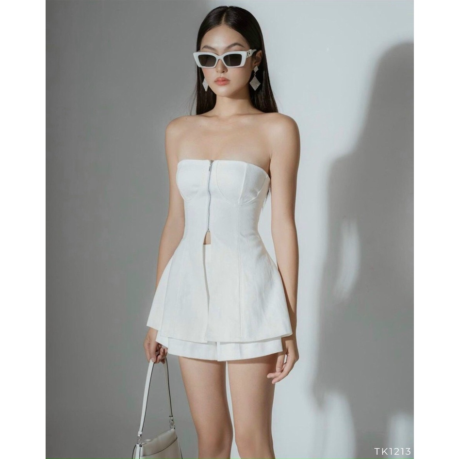 LEM SET - Set áo ống dây kéo sang chảnh, chất liệu cotton mịn, phong cách cá tính, hàng thiết kế lên form chuẩn như hình