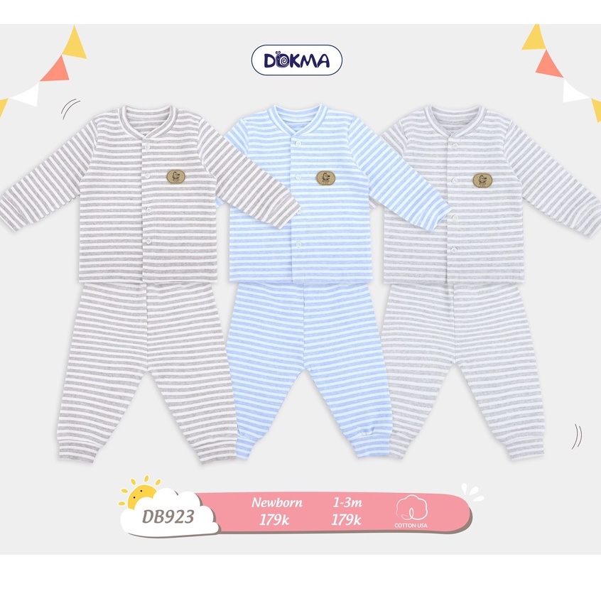 Dokma - Bộ cài giữa dài tay NB-3M tháng tuổi, cổ đức chất nỉ cotton trần, mịn, không xù DB923