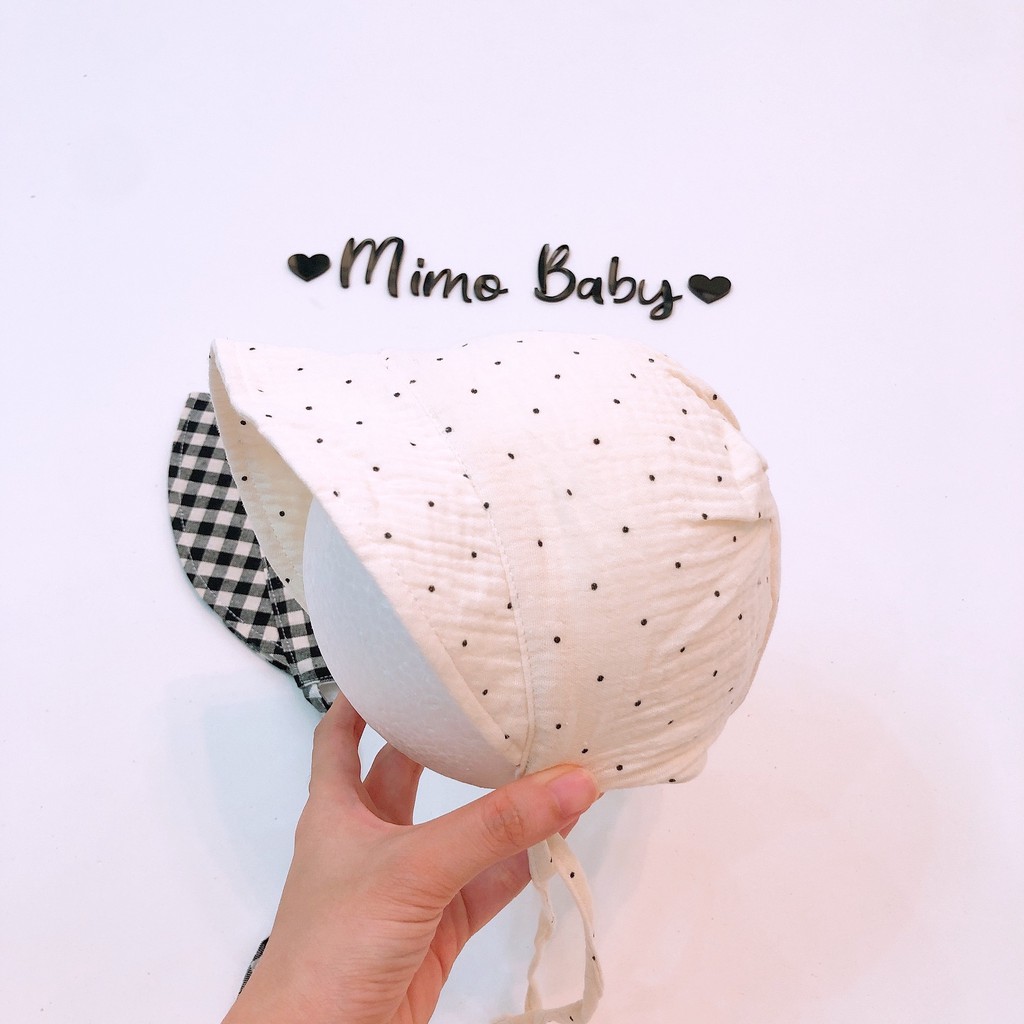 Mũ tiểu thư vải đũi vintage cho bé (0-12m) MTT163 Mimo Baby