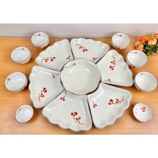Bộ Bát Đĩa Cherry Đỏ Bát Tràng