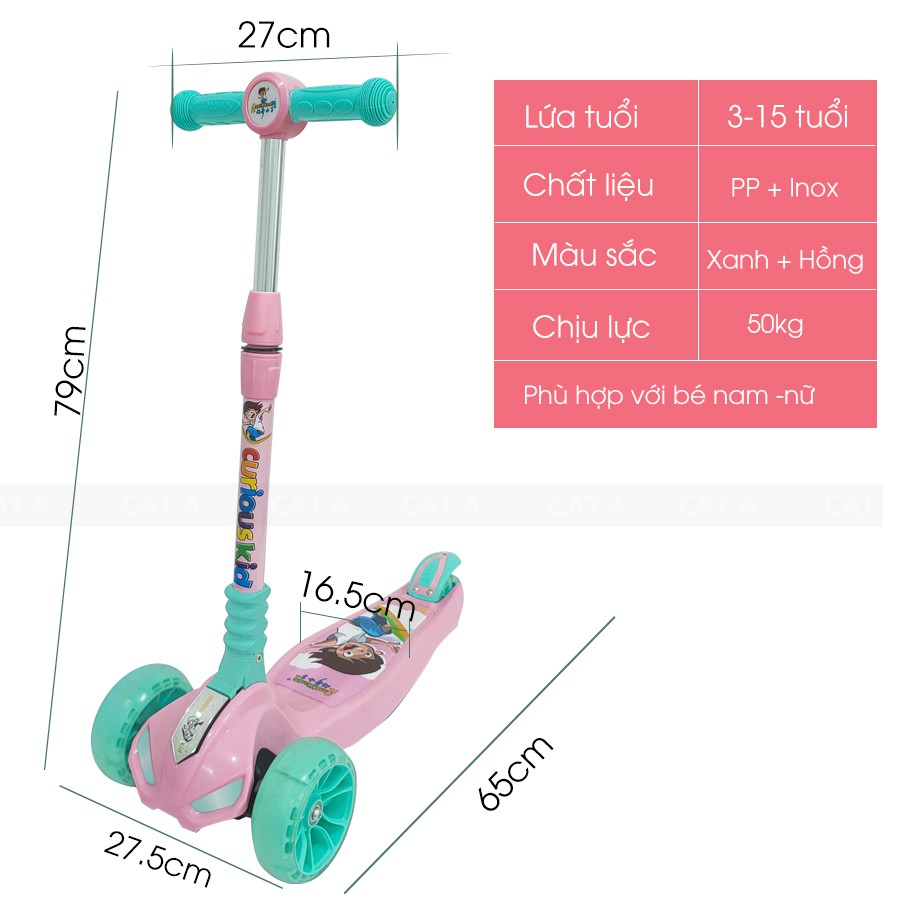 JC741-HONGXe trượt Scooter 3 bánh phát sáng hiện đại - Gấp gọn tiện lợi, dễ dàng sử dụng