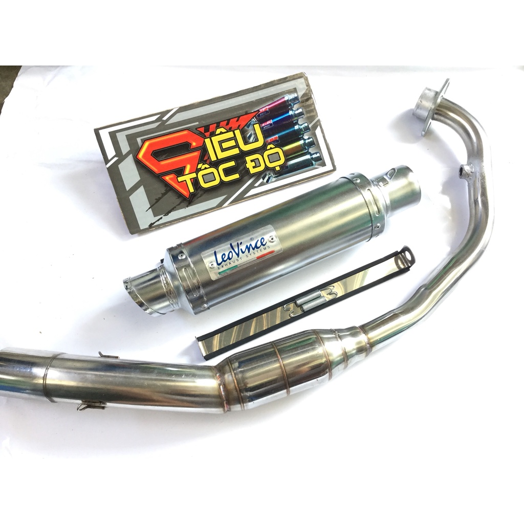 Pô leovince TRẮNG cổ bầu hơi inox exciter, winer, sonic, raider, satria, gsx, FZ, CBR, TFX, R15