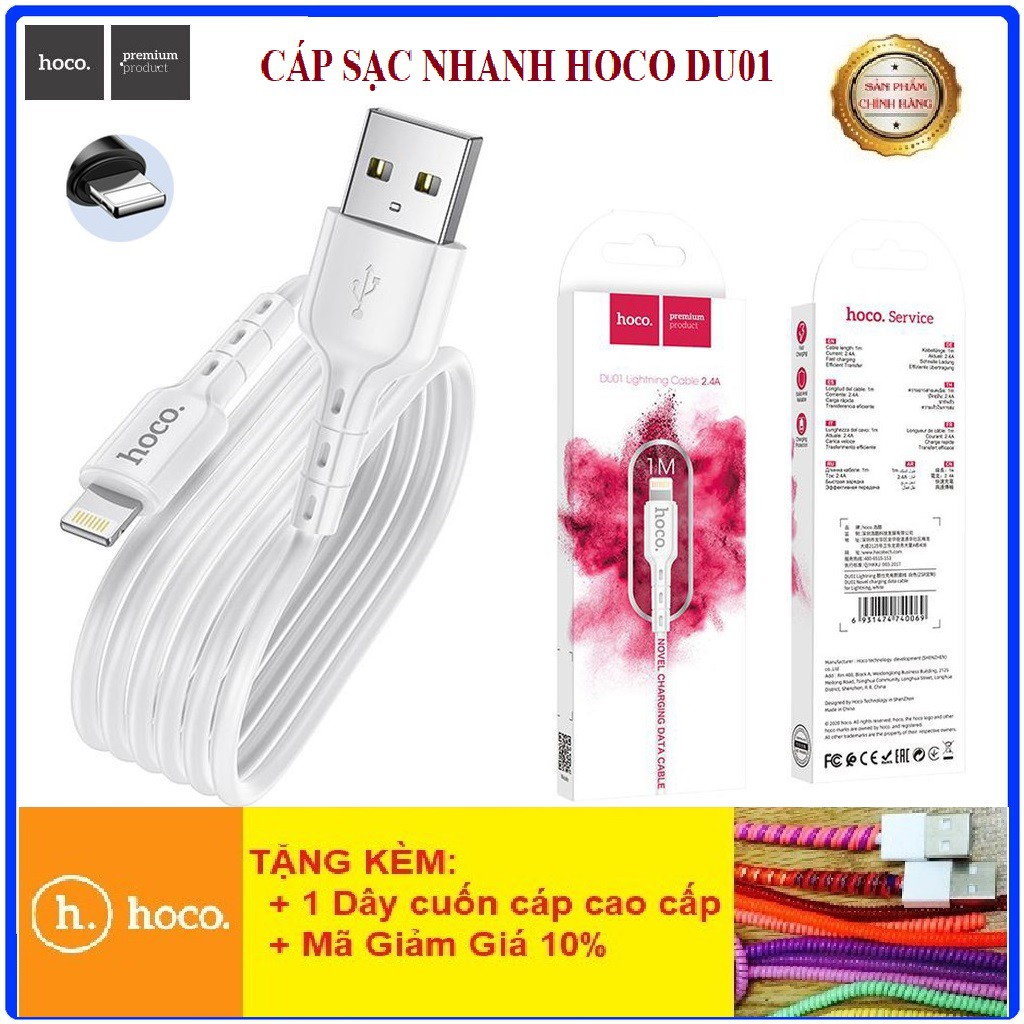 Dây Sạc Hoco DU01CAO CẤPCáp Sạc Nhanh 2.4A/3A Hỗ Trợ Truyền Dữ Liệu Cho Micro USB/ Lightning/ Type-C Dài 1M - BH 12T