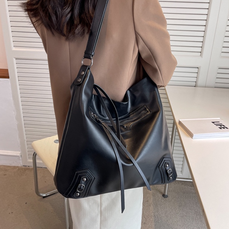 Túi Đeo Vai Cỡ Lớn Màu Đen Có Khóa Kéo Thời Trang Cho Nữ