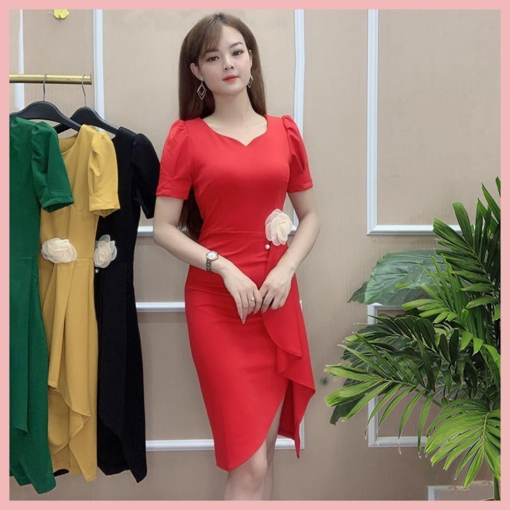 Đầm Váy nữ dự tiệc thiết kế cao cấp chất umi cổ tim tay bồng công sở dạo phố - Hàng mới về