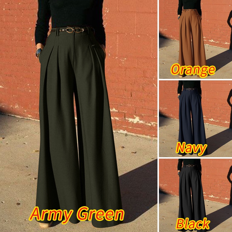 Quần dài ZANZEA ống rộng có túi  kiểu thắt dây cho nữ