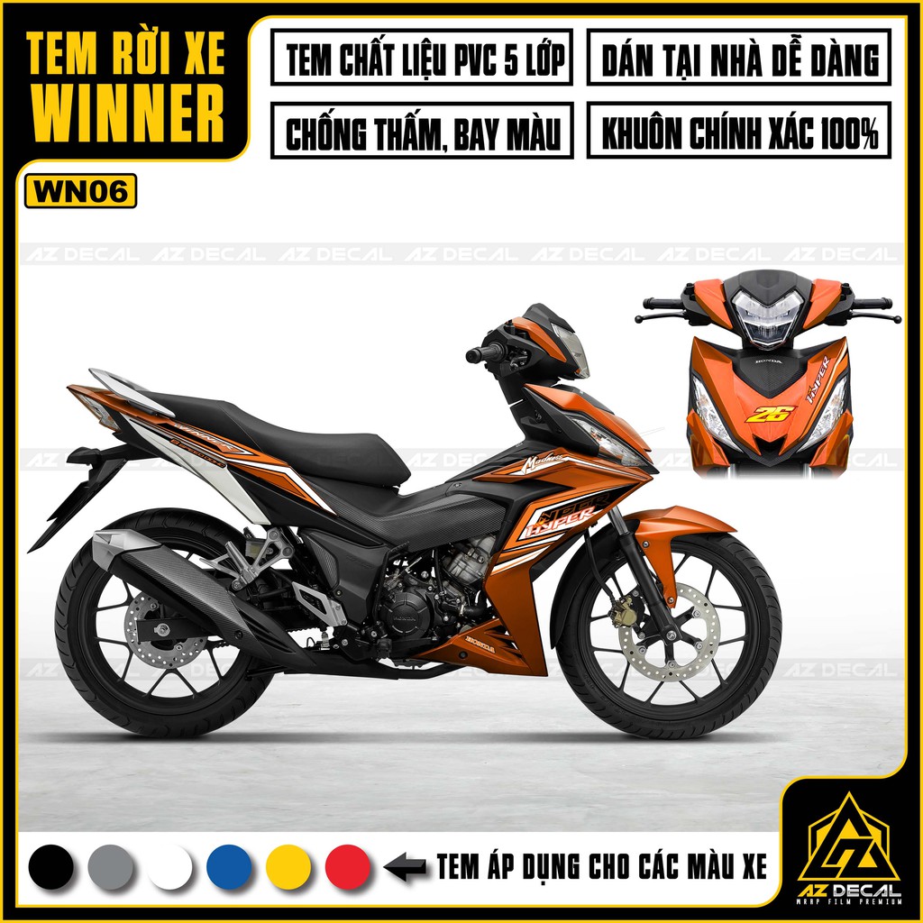 Tem Xe Winner Mẫu HYPER |WN06| Tem Winner 150 Chất Liệu PVC 5 Lớp, Chống Thấm Nước, Chống Bay Màu