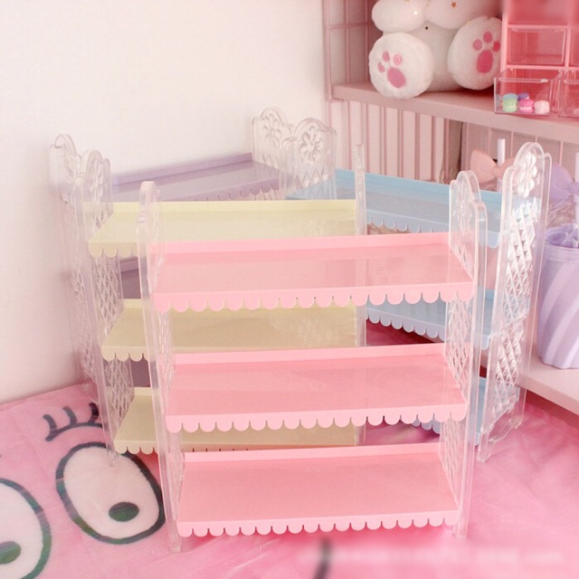 Kệ đựng đồ đa năng lắp ráp mini 3 ngăn hoa văn dễ thương màu pastel