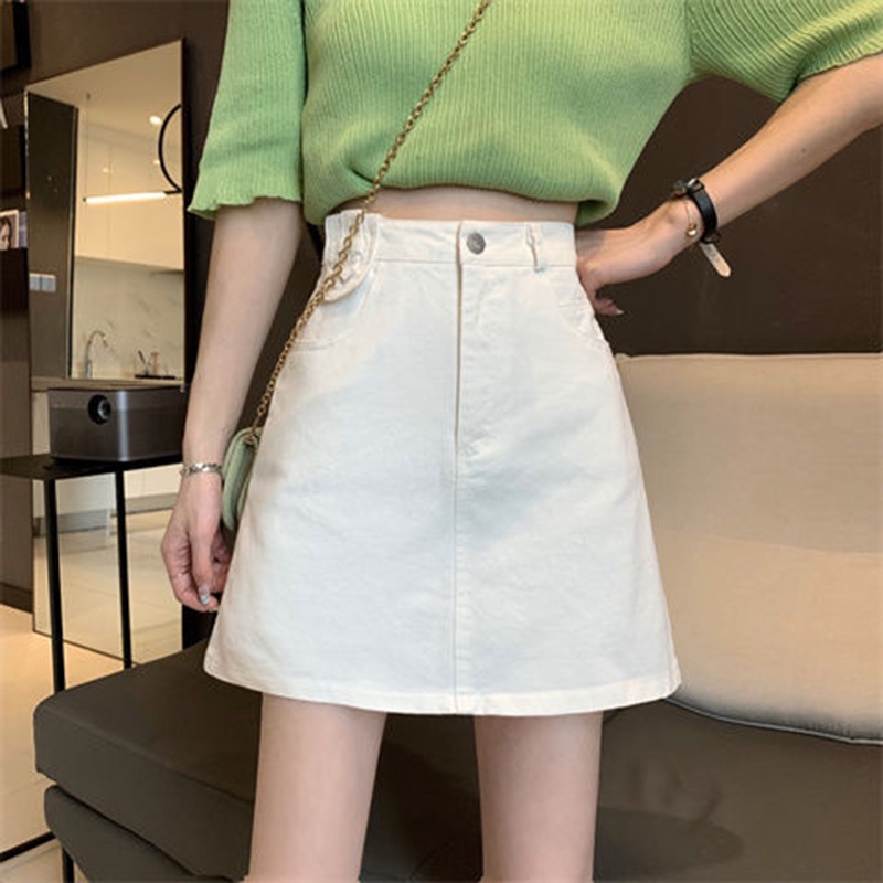 Chân váy jean chữ A IELGY màu sắc đơn giản hợp thời trang