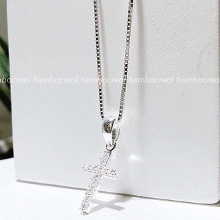 Dây chuyền thánh giá viền đá tinh tế, dây chuyền bạc ta nguyên chất lành tính bảo hành trọn đời, tiệm bạc real