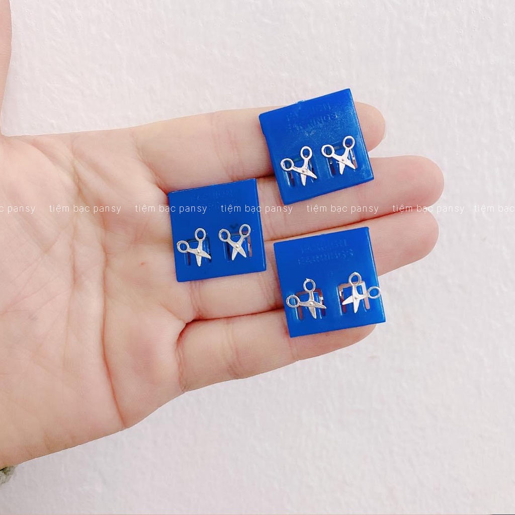 Khuyên tai bạc nam nữ PANSY hình chiếc kéo độc đáo, hoa tai unisex bằng bạc ta 925 cá tính giá chất