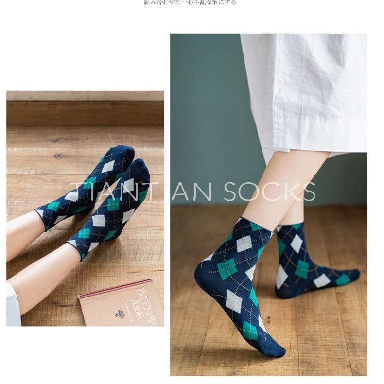 TIAN TIAN T095 Vớ tất nữ mới về Vớ cao cấp phong cách Hàn Quốc đơn giản thời trang mùa xuân thu họa tiết kim cương cổ điển dành cho nữ