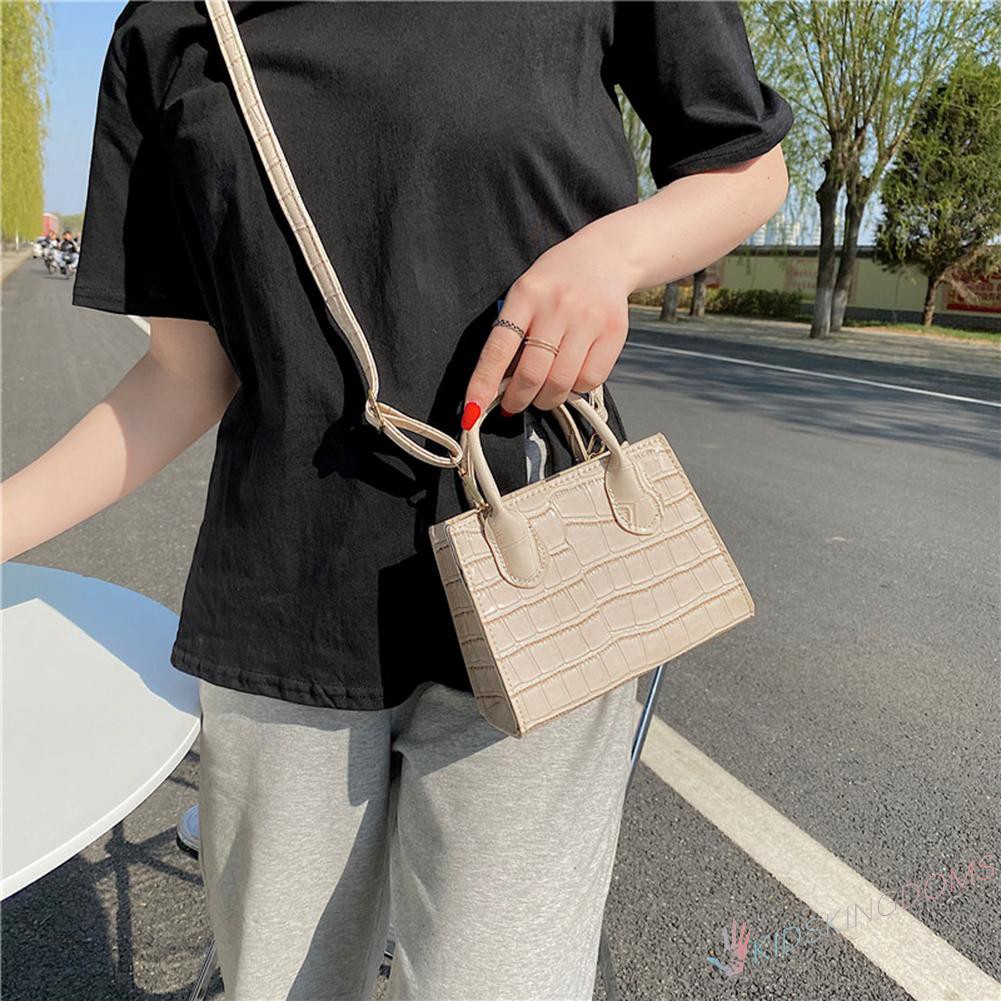【Big Sale】Retro Women Alligator Pattern Pure Color PU Shoulder Bag Top-handle Handbag