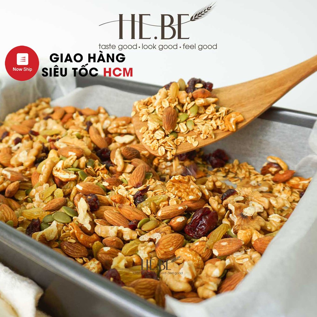 [Mã 267FMCGSALE giảm 8% đơn 500K] Granola Nhiều Hạt HeBe Không Đường Ăn Kiêng - Ngũ Cốc Giảm Cân Tự Nhiên