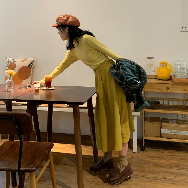 (ORDER) Áo kkhóa dạ nữ kẻ sọc xanh cổ bẻ POLO búp bê+ Chân váy xòe dài style Vintage Hong Kong | BigBuy360 - bigbuy360.vn