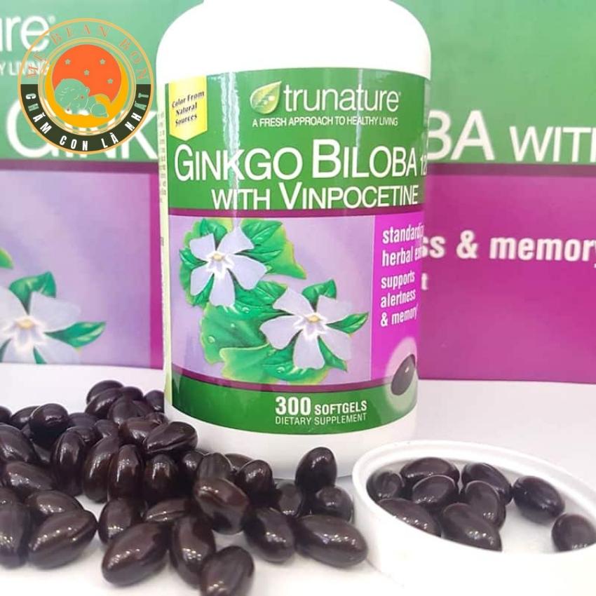 viên uống Bổ não Trunature gingko biloba with vinocetine 120mg của Mỹ 300 viên giúp tỉnh táo tinh thần minh mẫn