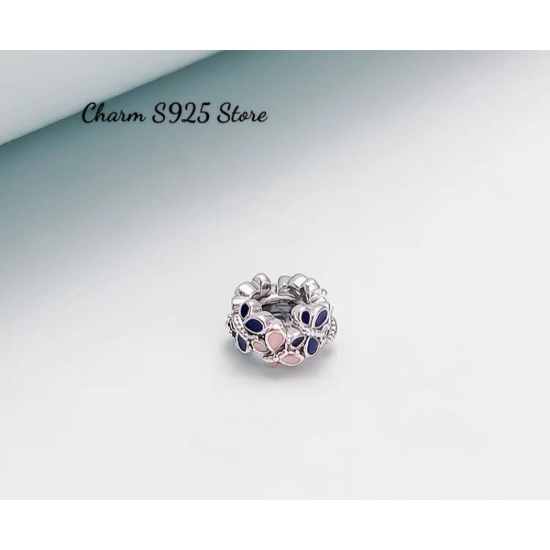 charm pan xỏ ngang hoạ tiết color butterfly bạc s925