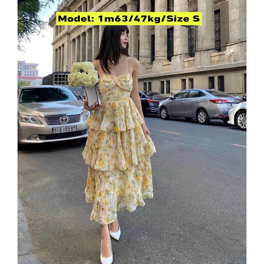 Váy Maxi 2 Dây Hoa Bèo Tầng Dáng Dài