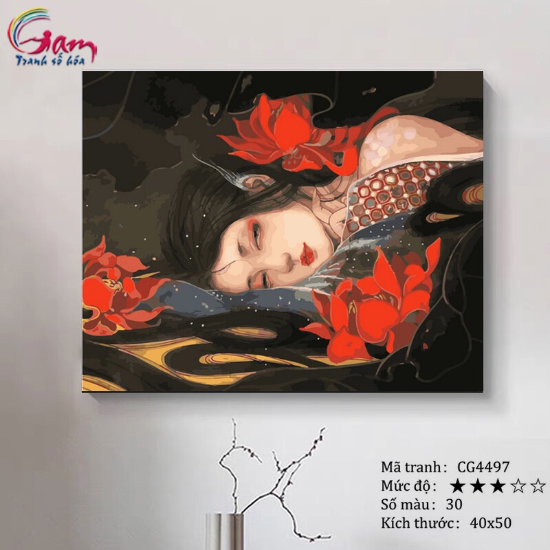 Tranh tự tô màu theo số cô gái cổ trang GAM nâng cấp lọ màu to 5ml kèm 2 bộ cọ CG4497