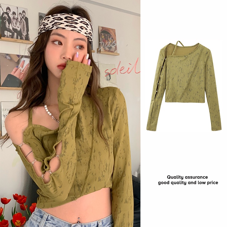 Porozi  Áo croptop  trễ vai dài tay thời trang Hàn Quốc dành cho nữ