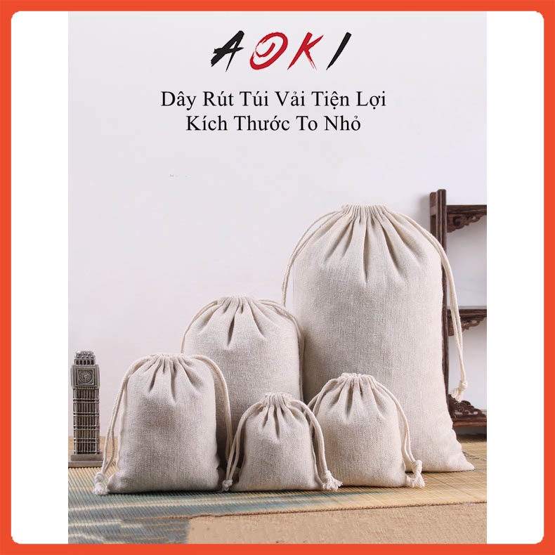 Túi Vải Cotton Mộc Dây Rút Đựng Đồ Tiện Dụng Đi Du Lịch 15*20cm và 29*36cm