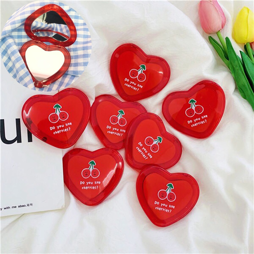 [Hàng mới về] Gương Trang Điểm Hai Mặt Có Thể Gấp Gọn Mini Họa Tiết Trái Cherry Màu Đỏ Dễ Thương