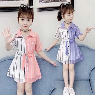 Váy đầm sơ mi kẻ bé gái phong cách hàn ( 12-40kg)