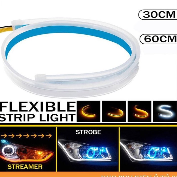 Bộ 2 dây LED mí ô tô dán đèn xi nhan nháy đuổi 60cm Silicon chống nước - Led tích hợp xi nhan chạy đuổi đèn daylight