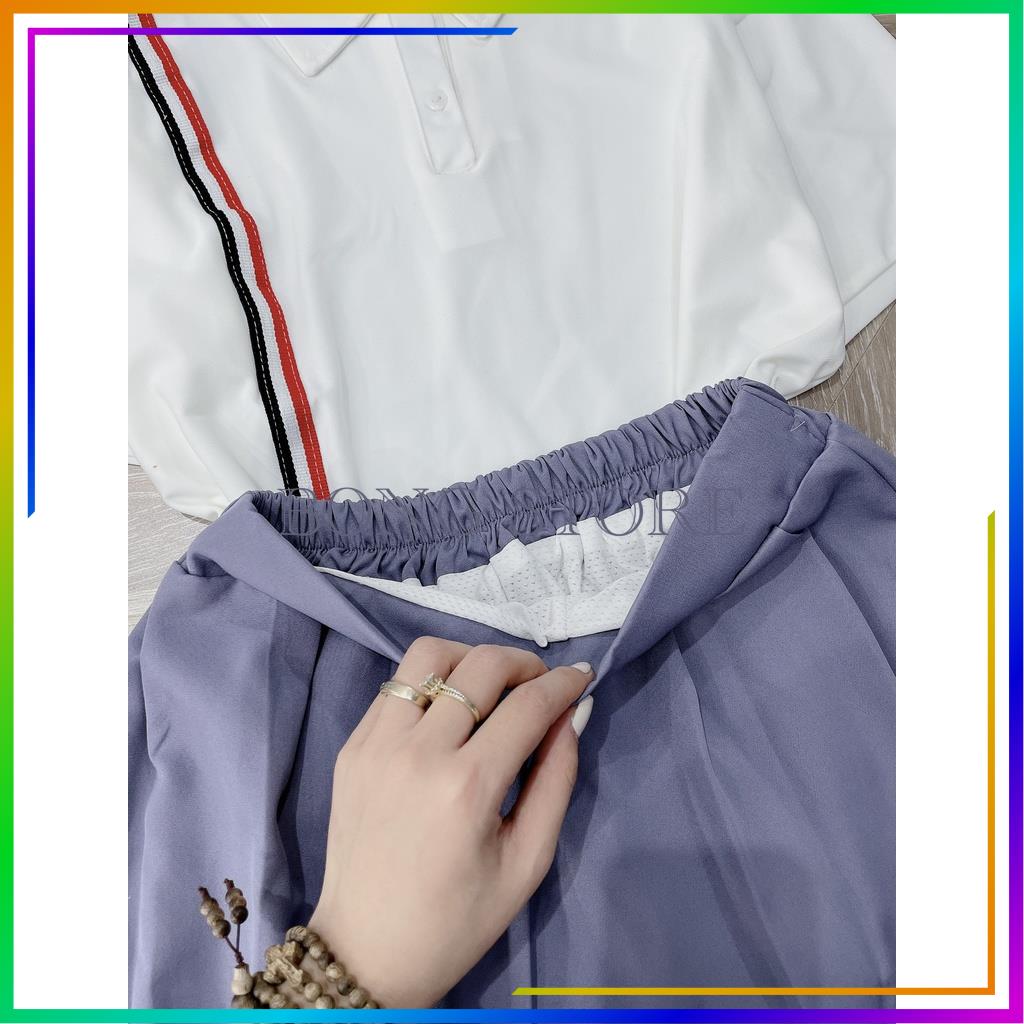 Set đồ nữ, Set chân váy kèm áo polo thom kẻ sọc hàng cao cấp siêu xinh.