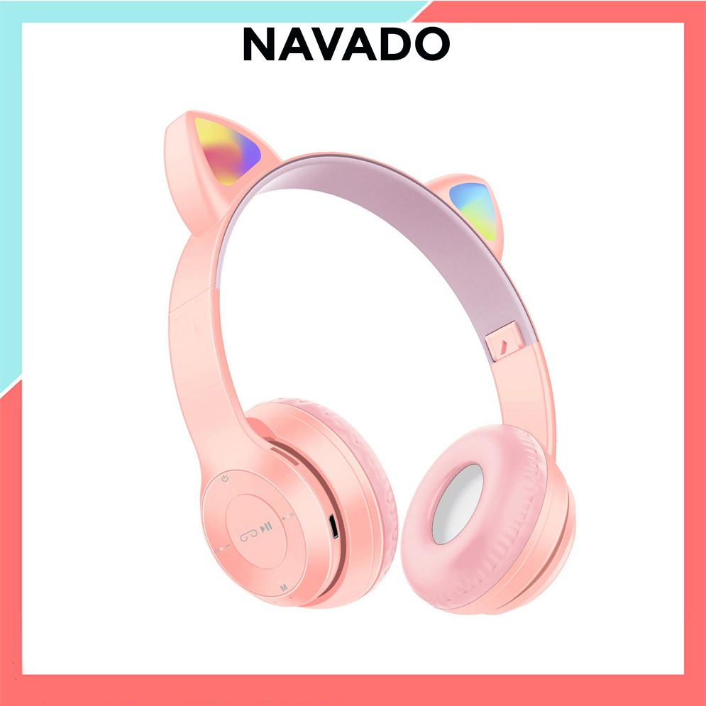 Tai Nghe Bluetooth P47-M Chụp tai có Mic Headphone không dây Dễ Thương tai mèo nghe nhạc, chơi game, cho bà bầu NAVADO