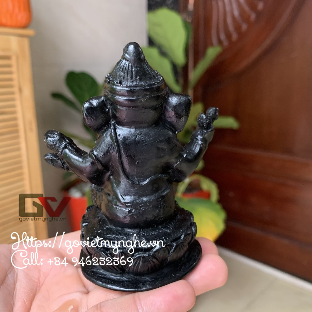 [Thần voi Ganesha] Tượng đá trang trí phong thủy Thần voi Ganesha Ấn Độ giáo - Chiều cao 10cm - Màu đen