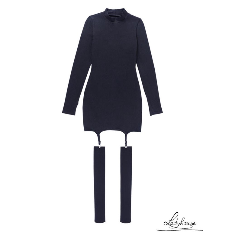 Set đầm ôm dáng tay dài cổ rùa kèm quần tất màu sắc thời trang dành cho nữ