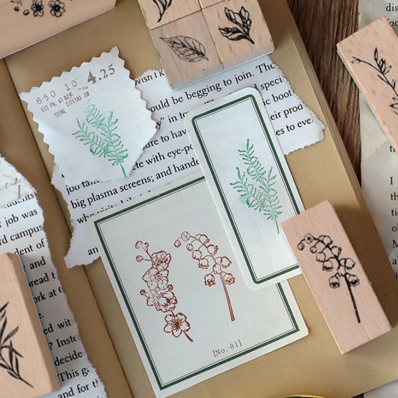 Bộ 22 Con Dấu Bằng Gỗ In Hình Hoa Lá Phong Cách Vintage Trang Trí Sổ Tay DIY