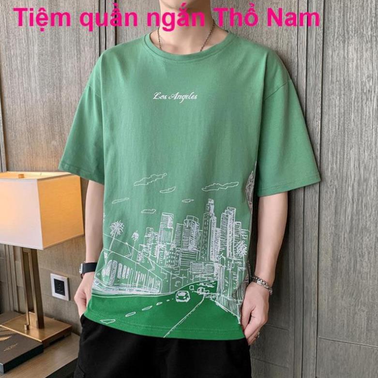 Xả Áo thun nam tay ngắn mùa xuân hè 2021 phiên bản Hàn Quốc của xu hướng lửng nửa hợp thời trang quần xịn