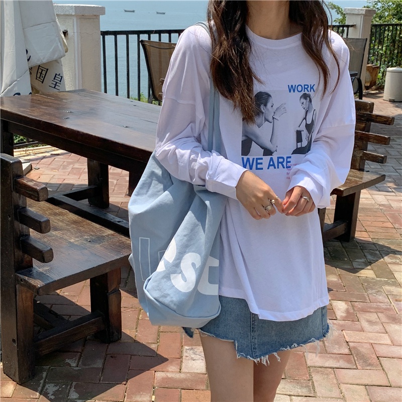 Áo thun tay dài cổ tròn phong cách Hàn Quốc thời trang mùa thu cho nữ 4 màu