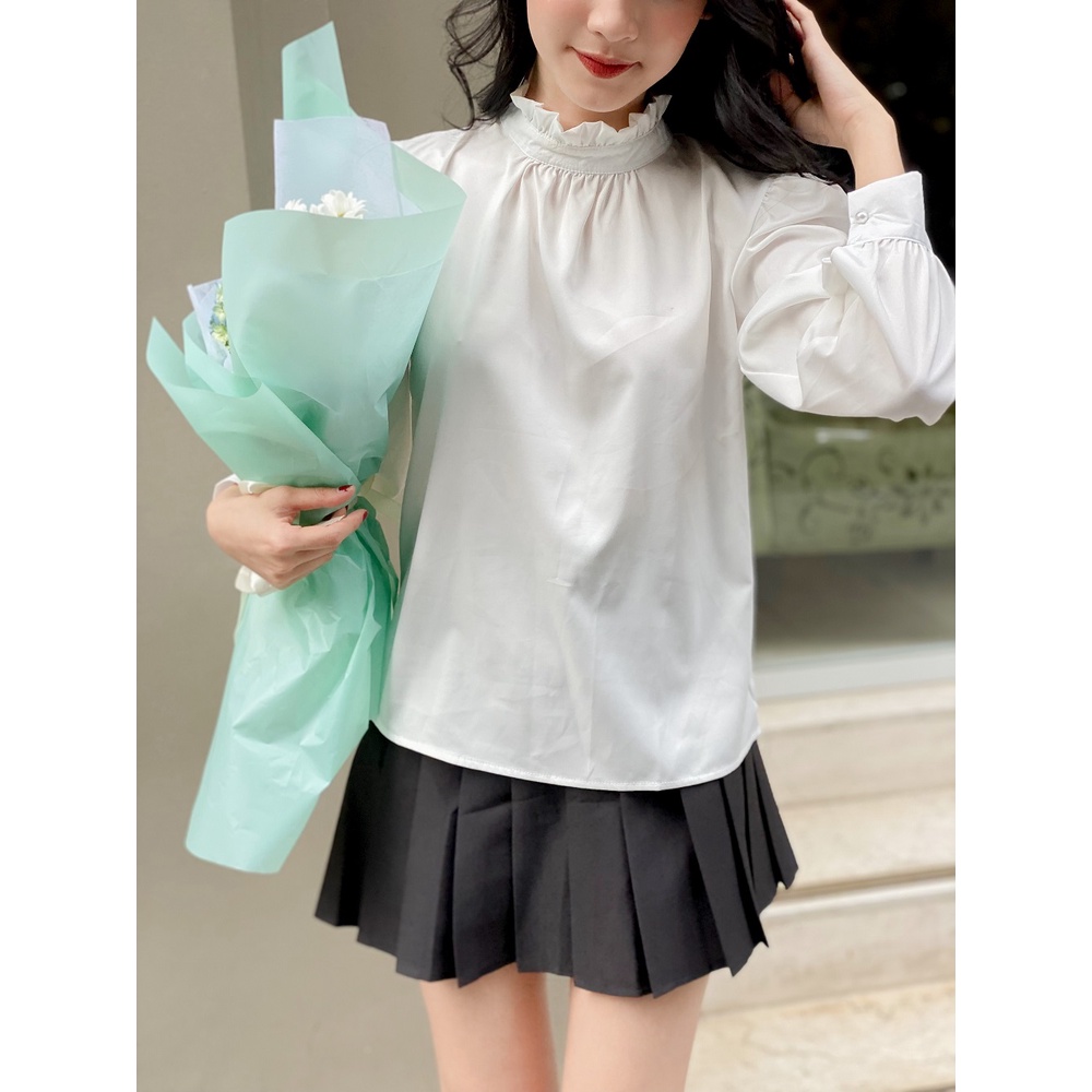 Áo sơ mi cổ bèo tay bồng nữ LYRA, form rộng dáng suông cách điệu xinh xắn-VSYAS0027