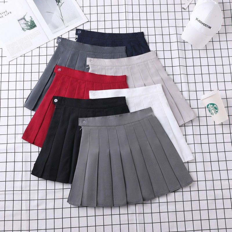 Chân Váy Ngắn Dáng Chữ a Lưng Cao Xếp Ly Màu Đỏ Đen Thời Trang Mùa Hè Xinh Xắn Cho Nữ