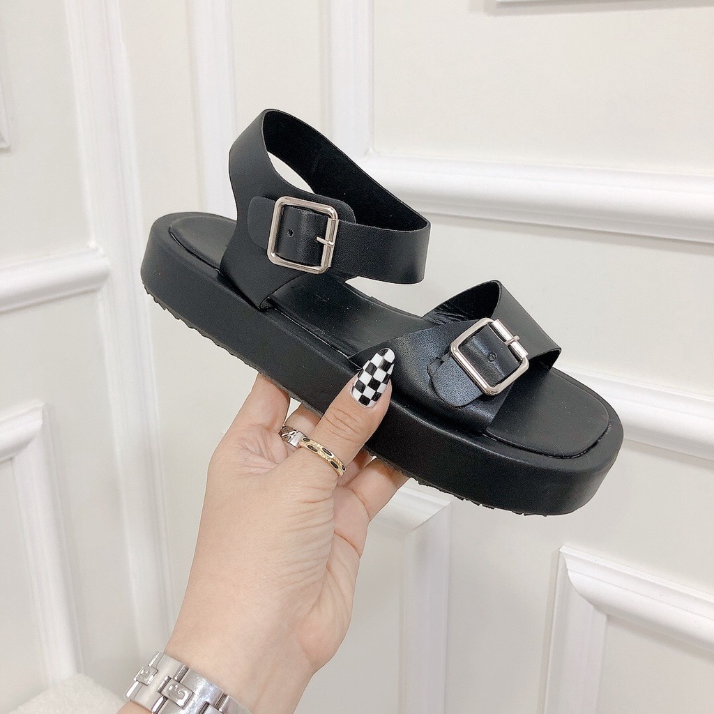 Sandal Nữ Đế Bọc 2p Chất Da Chuẩn Xịn Mút Bọc Da Nhẹ Khóa Bạc Cực Xinh - Chi Chanh Store