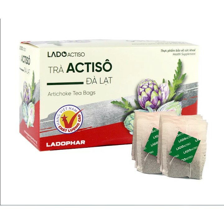 Trà túi lọc Atiso. Trà Actiso dược phẩm Lâm Đồng- ladophar. mát gan lợi tiểu.  hộp 100 túi lọc.