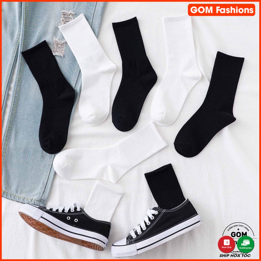 Tất vớ trơn cổ cao cotton, tất cao cổ nam nữ cổ gân tâm - LISU-TRONCAO-GANTAM