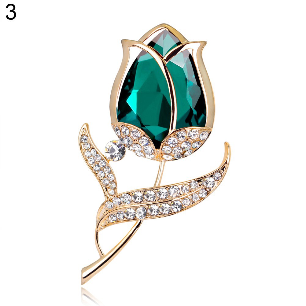 Trâm cài hình búp hoa hồng đính đá thời trang