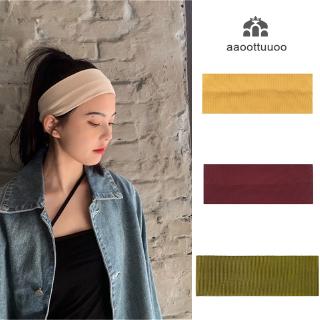 Women's Cotton Stretchy Headband Sport Knitted Solid Color Hair Band For Girl Striped Flat Elastic Hair Accessories