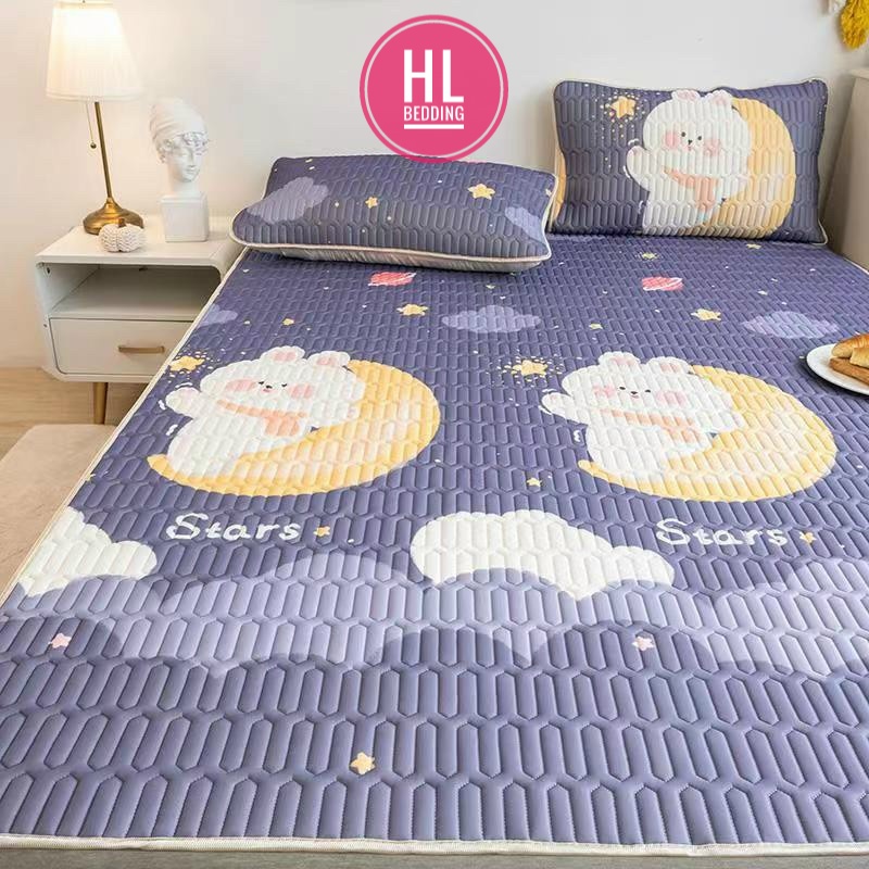 Chiếu điều hòa cao su non 5D Trăng tím HL Bedding vải lụa Tencel mát cao su non Latex mềm mịn đủ kích thước m6/m8/2m2